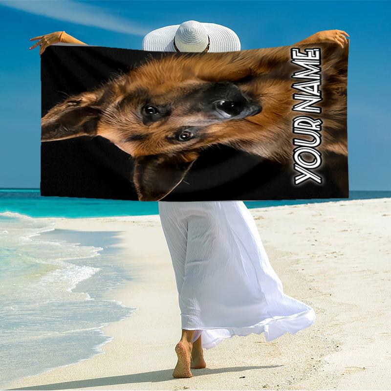 1PC Custom Name German Shepherd Portrait Beach Towel Highly Absorbent And Sand-Resistant Towel for Swimming, Pool, Yoga, And Travel Lightweight
