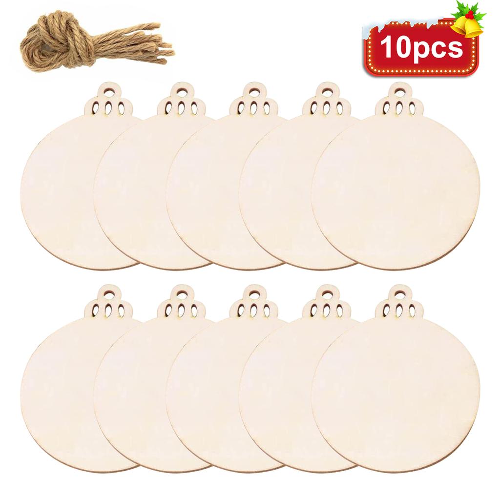 Wood Slices Set 3.5" Wooden DIY Christmas Ornaments Unfinished Predrilled Wood Circles with Twines Rope, Hanging Decorations