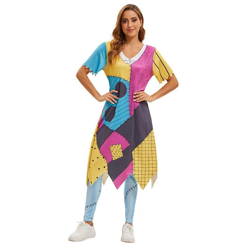 Halloween Cosplay Sally Dress Set Nightmare Before Christmas Costume Women