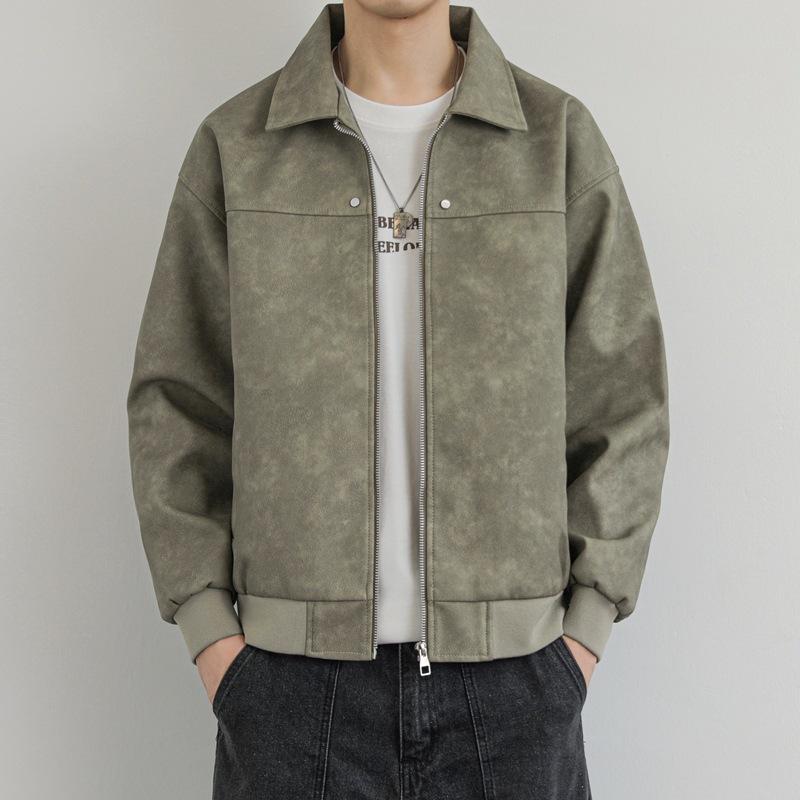 Осенняя мужская новая модная повседневная кожаная куртка в гонконгском стиле с лацканами, свободная куртка из ПУ кожи