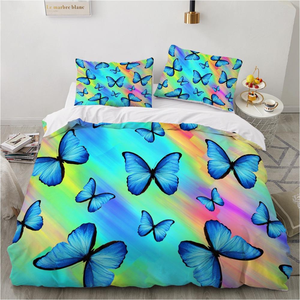 Комплект постельного белья с 3D цифровой печатью, красочный пододеяльник с принтом бабочки, наволочка AU180 * 210, мягкая комната для девочек, домашнее украшение на молнии
