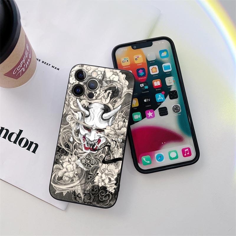 Чехол для телефона с татуировкой маски Ханя самурая для iPhone 11 15 Pro Max Чехол Coque 14 Plus 13 Pro 12 11 X S XR 7 8 SE 2020 Мягкий чехол из ТПУ