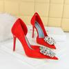 Women's Banquet High Heels Slim Heels Shallow Mouth Pointed Side Hollow Water Diamond Single Shoes
