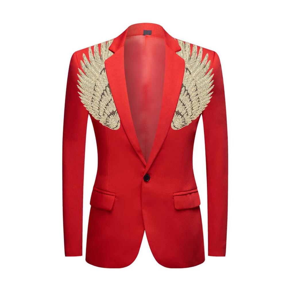 Мужская мода золотистый блестящий пиджак с крыльями