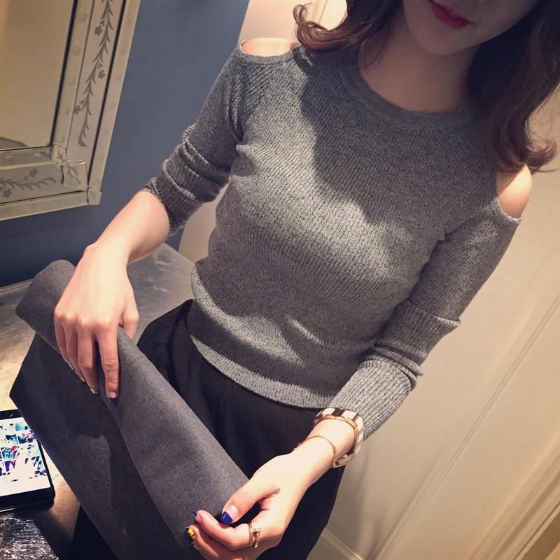 O-Neck Sexy Off Shoulder Sweaters Pullovers Korean Fashion Solid Femme Casual Long Sleeve KTB