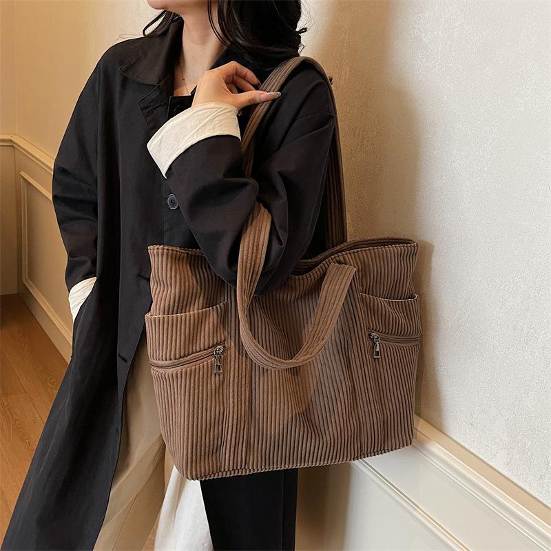 Бархатная холщовая сумка Женская осенне-зимняя универсальная сумка-тоут большой вместимости Студенческая наплечная сумка-тоут для поездок