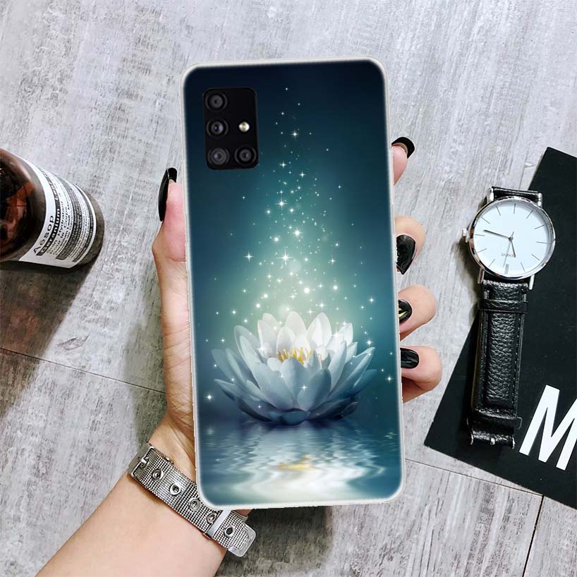 Чехол для телефона с синими и белыми цветами лотоса для Samsung Galaxy A12 A22 A32 A42 A52 A72 A51 A71 5G A41 A31 A21 A02S M12 M21 M31 M30S