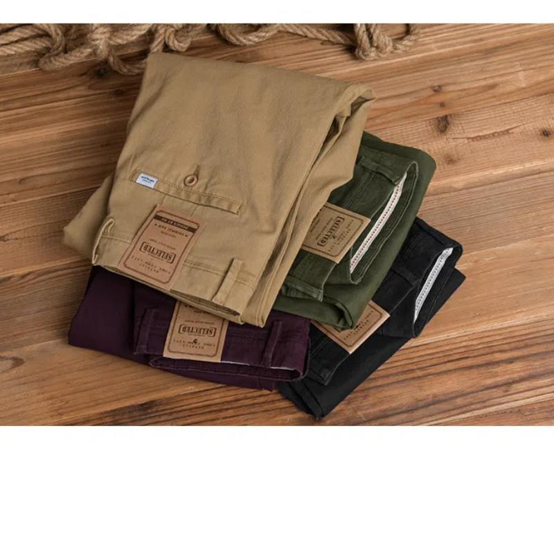 Spring/Autumn Men's Pants Casual Retro Style Cargo Pants Solid Color Cotton Straight Nine Points Pant Baggy Men Trousers