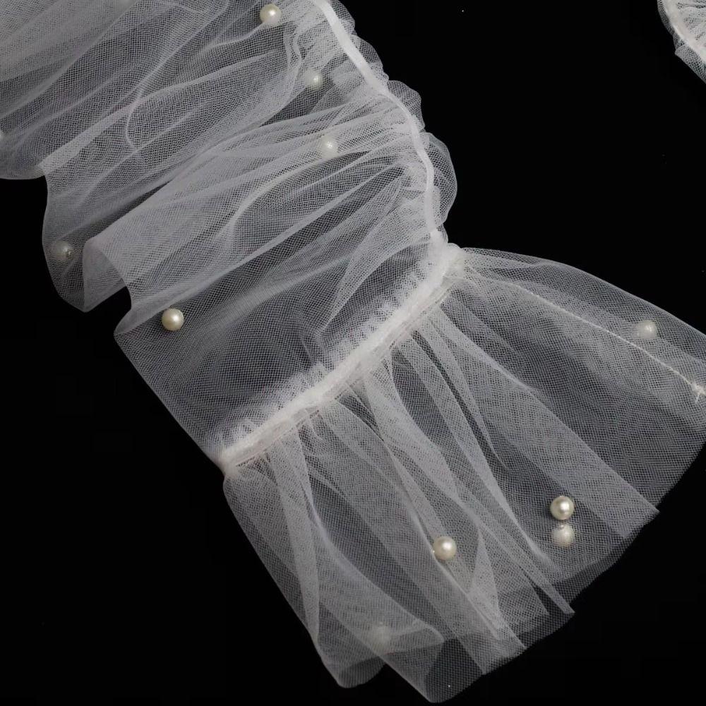 Белые Длинные Свадебные Перчатки Универсальные Складчатые Тюлевые Жемчужные Наручи Свадьба, Конкурс Красоты, Выпускной