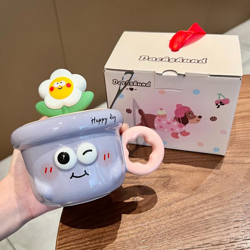 Милая керамическая кружка с цветами, высокая ценность, офисная кофейная кружка, чашка для питья для пары с крышкой, для подарка на день рождения девушки