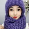 Winter Womens Warm Double Layer Padded Thickened Hat Scarf One Knitted Hat Wool Knitting Net Explosion Models Wind Snow Beanies Hats