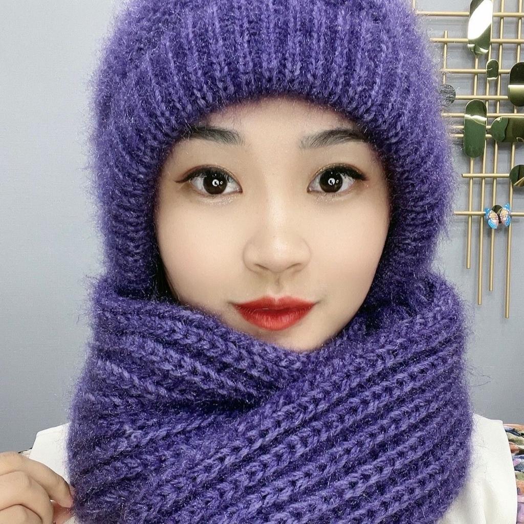 Winter Womens Warm Double Layer Padded Thickened Hat Scarf One Knitted Hat Wool Knitting Net Explosion Models Wind Snow Beanies Hats