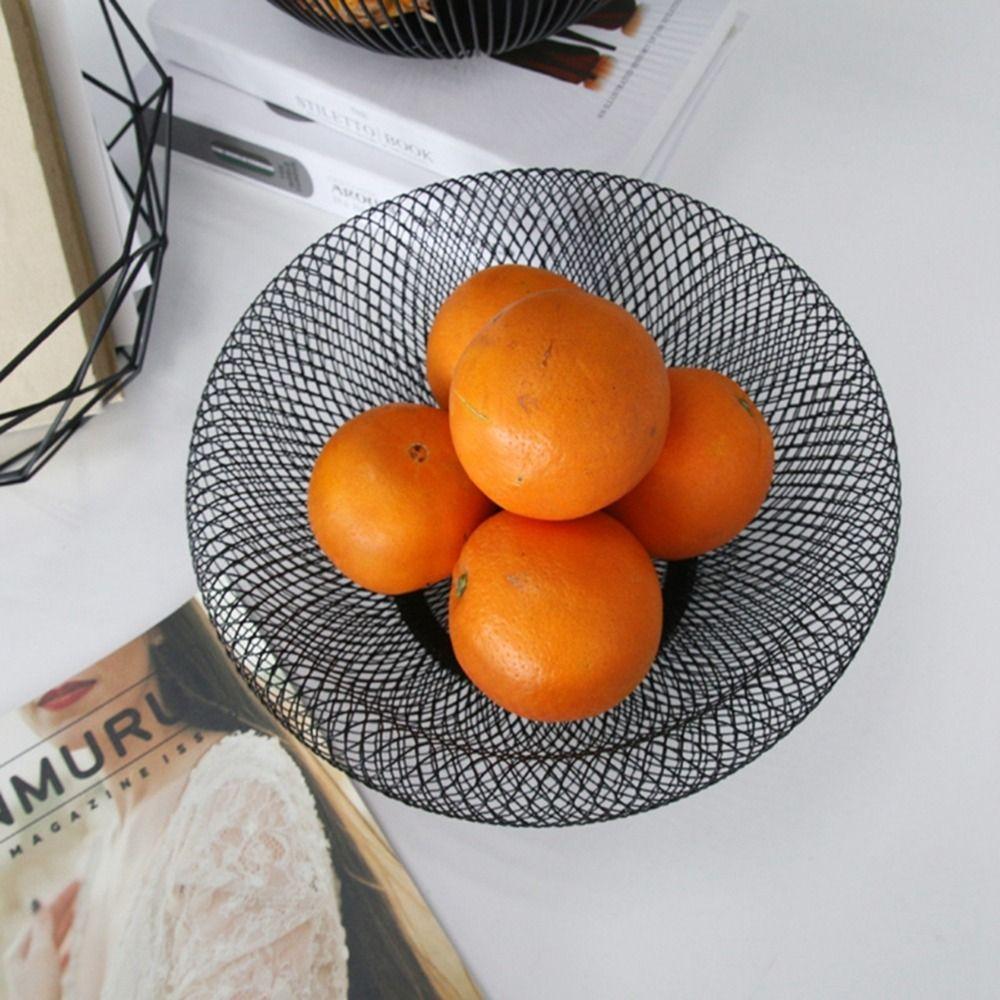 Black/Gold Mesh Fruit Snacks Basket Round Fruit Vegetable Basket Iron Art Fruit Basket Countertop