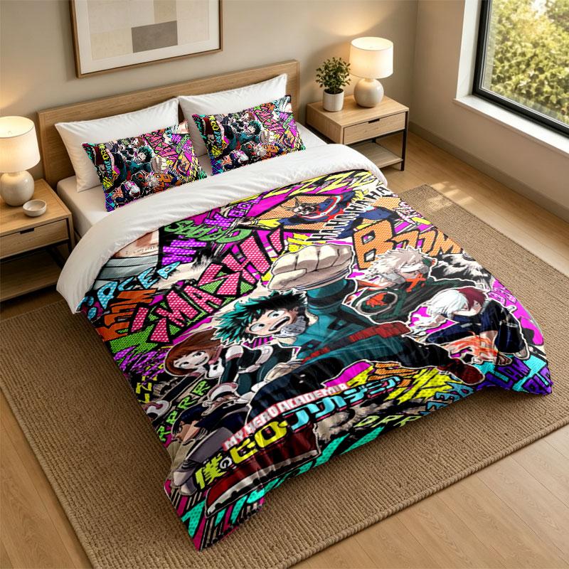3Pcs Bedding SetMy Hero Academia Soft Bed Sheet and Two Pillowcases Home Bedroom Decor