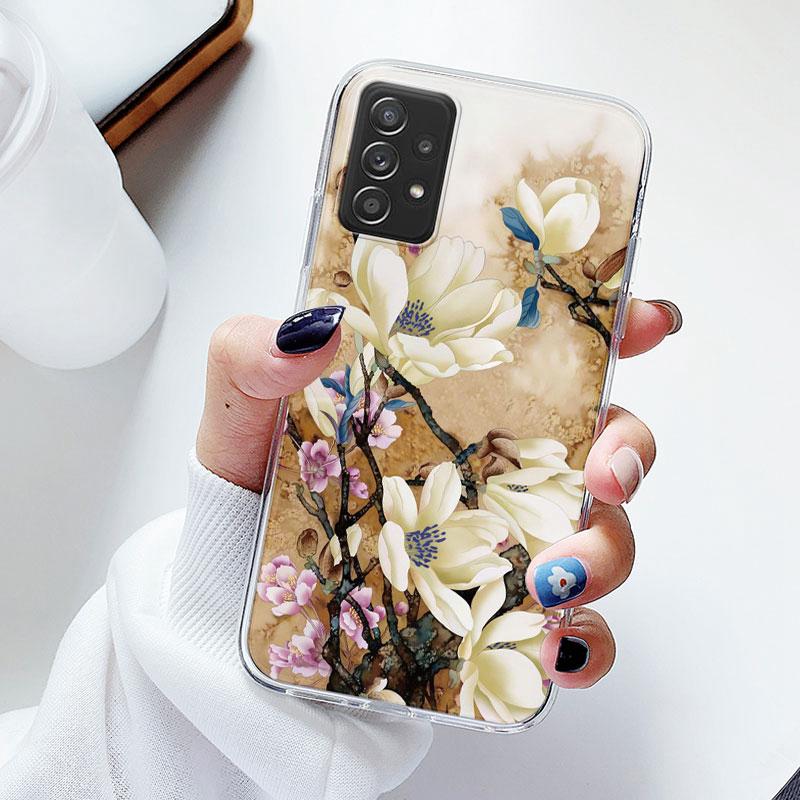 Чехол для телефона Samsung A52s A52 Цветочный силиконовый чехол для Samsung Galaxy A52 Fundas Coque Прозрачный мягкий Capas Цветочный TPU