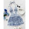 Womens Sleeveless Halter Dress - Sexy Backless Pleated Slim Fit Short Beach Daily Dating