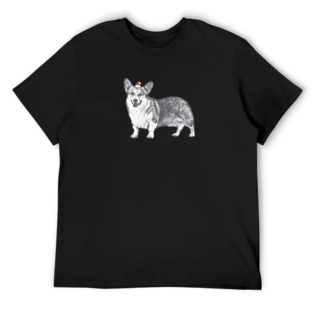 Aqua the Corgi Santa Hat T-Shirt Street Wear Clothing Sweat Mens Plain T Shirts