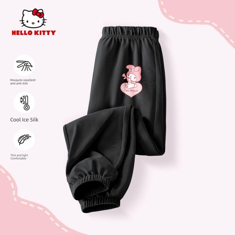 Летние штаны для девочек Hello Kitty из ледяного шелка, детские быстросохнущие штаны, стильная детская одежда, длинные штаны, штаны для девочек от комаров