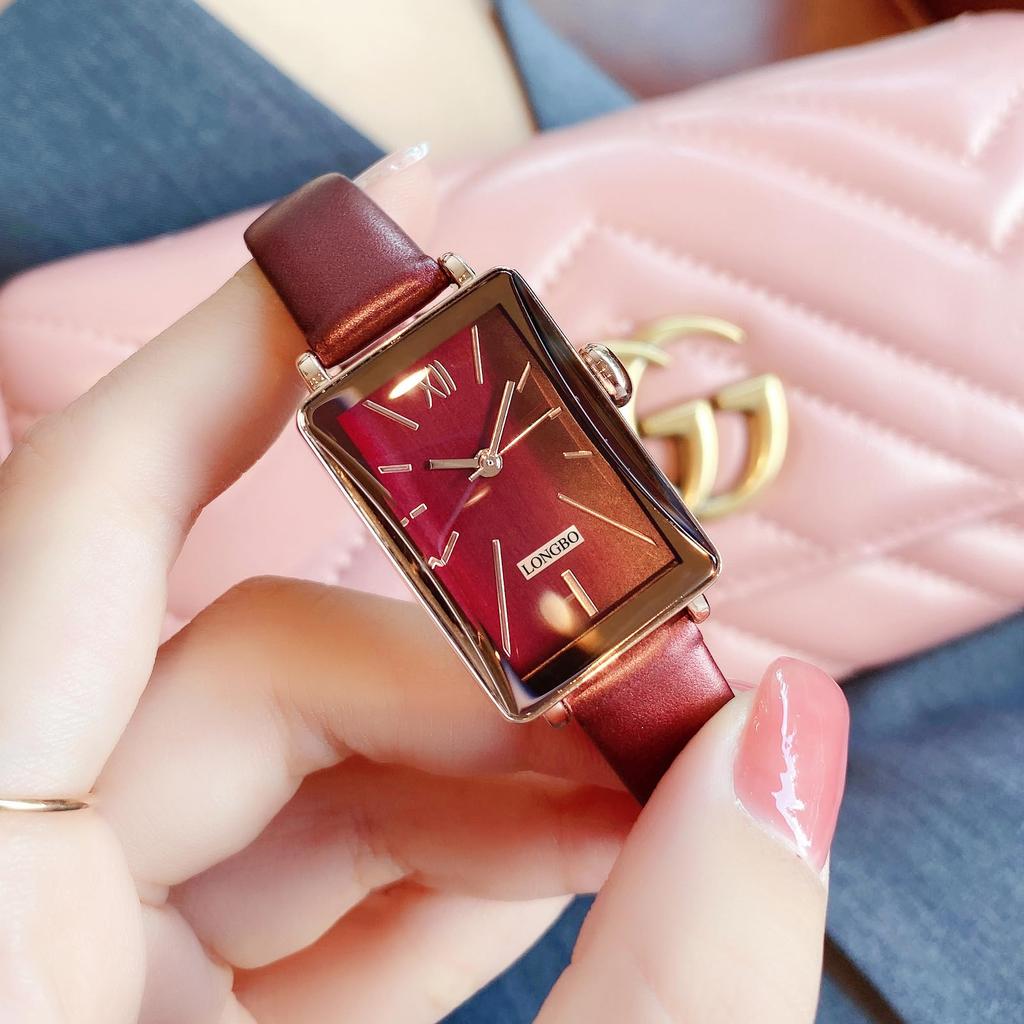 Часы с квадратным кожаным ремешком и бриллиантами на руку, маленькие стильные водонепроницаемые, простые, деловые, брендовые, милые, повседневные, роскошные, подарочные, красные часы для женщин