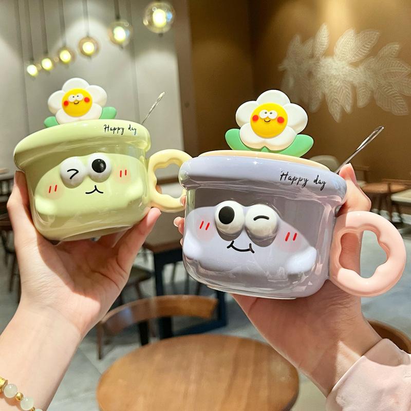 Милая керамическая кружка с цветами, высокая ценность, офисная кофейная кружка, чашка для питья для пары с крышкой, для подарка на день рождения девушки