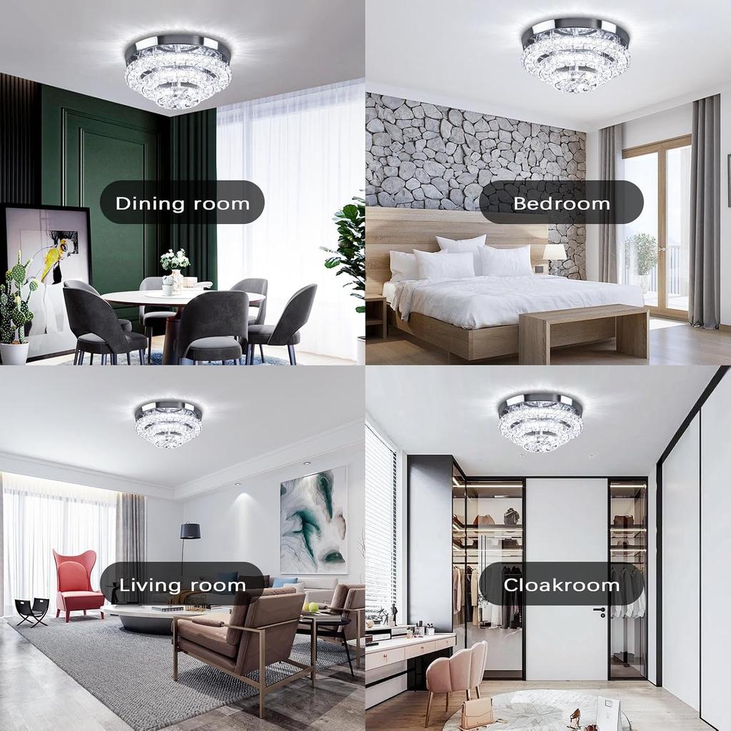 11.8 Inch Crystal Chandelier Modern Crystal Ceiling Light LED Chandelier Semi Flush Mount Chandelier Cool White