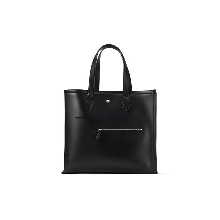 Montblanc Classico Series Solid Color Vintage Palladium Round Ring Leather And Calfskin Tote Bag Men Tote Bags Black 130045