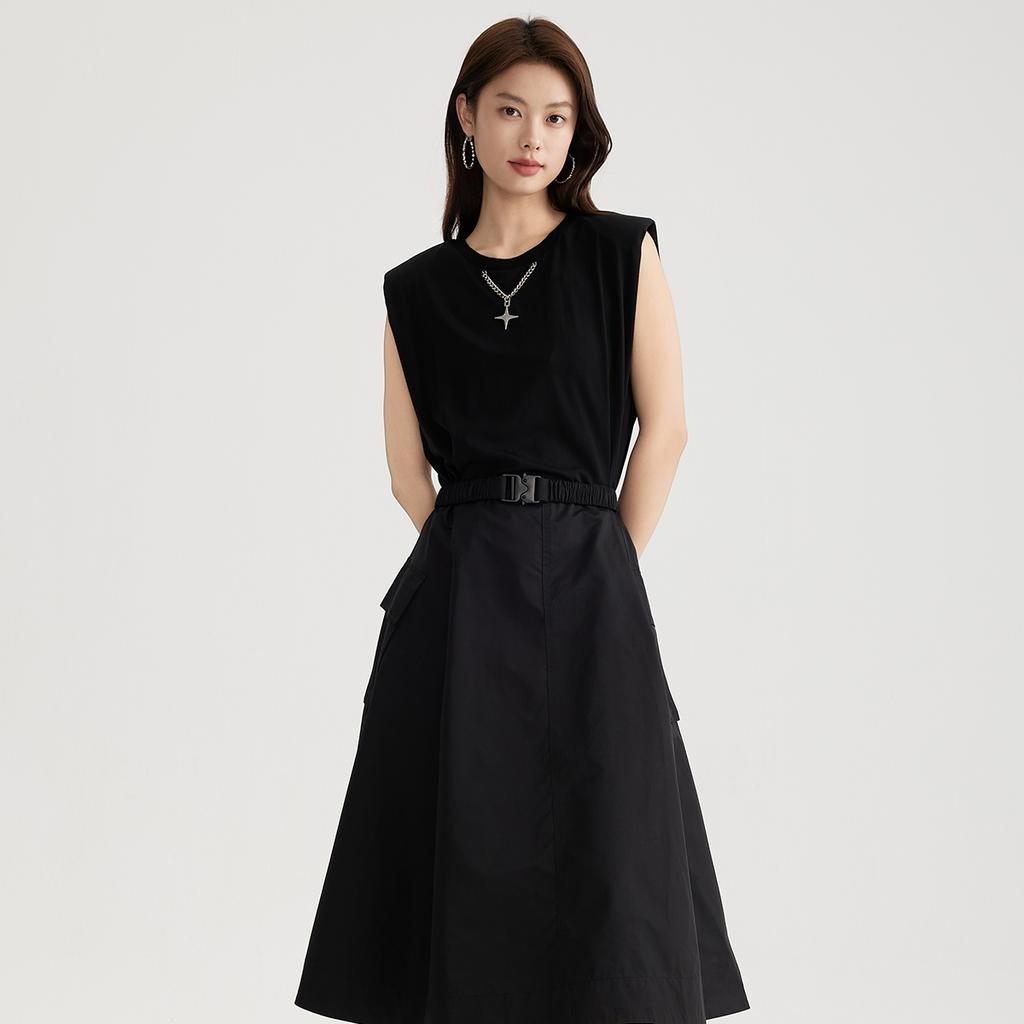 Temperament thin sleeveless dress for women in summer 2026, waist cinching and slimming vest skirt, high-end mid length skirt
