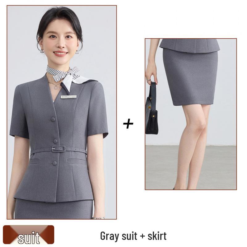 Женский Черный Костюм с Коротким Рукавом – Легкая Летняя Форма для Администраторов Отелей, Офисов Продаж и Ювелирных Магазинов