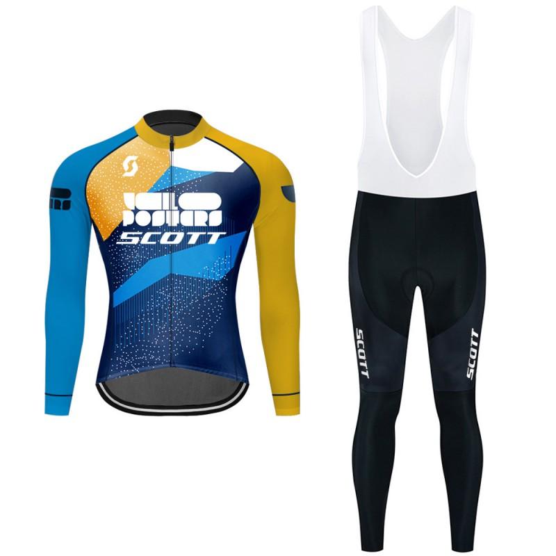 Mens Long Sleeve Cycling Jersey With Bib Straps Winter Sports Outdoor Riding Gear Breathable Quick Dry