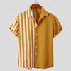 Осенняя мужская рубашка с полосатым принтом, отложным воротником, коротким рукавом, однобортная, свободного кроя, формальный деловой стиль, кардиган, повседневный офис