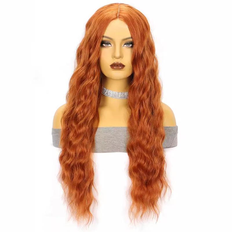 Synthetic Long Curly Hair Wig for Woman Water Wave Ginger Wig Female Costume Cosplay Halloween Party Girls Lolita Wig