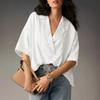 Summer Short Sleeved Lapel Casual Loose Top Solid Color Women's Blouses & Shirts