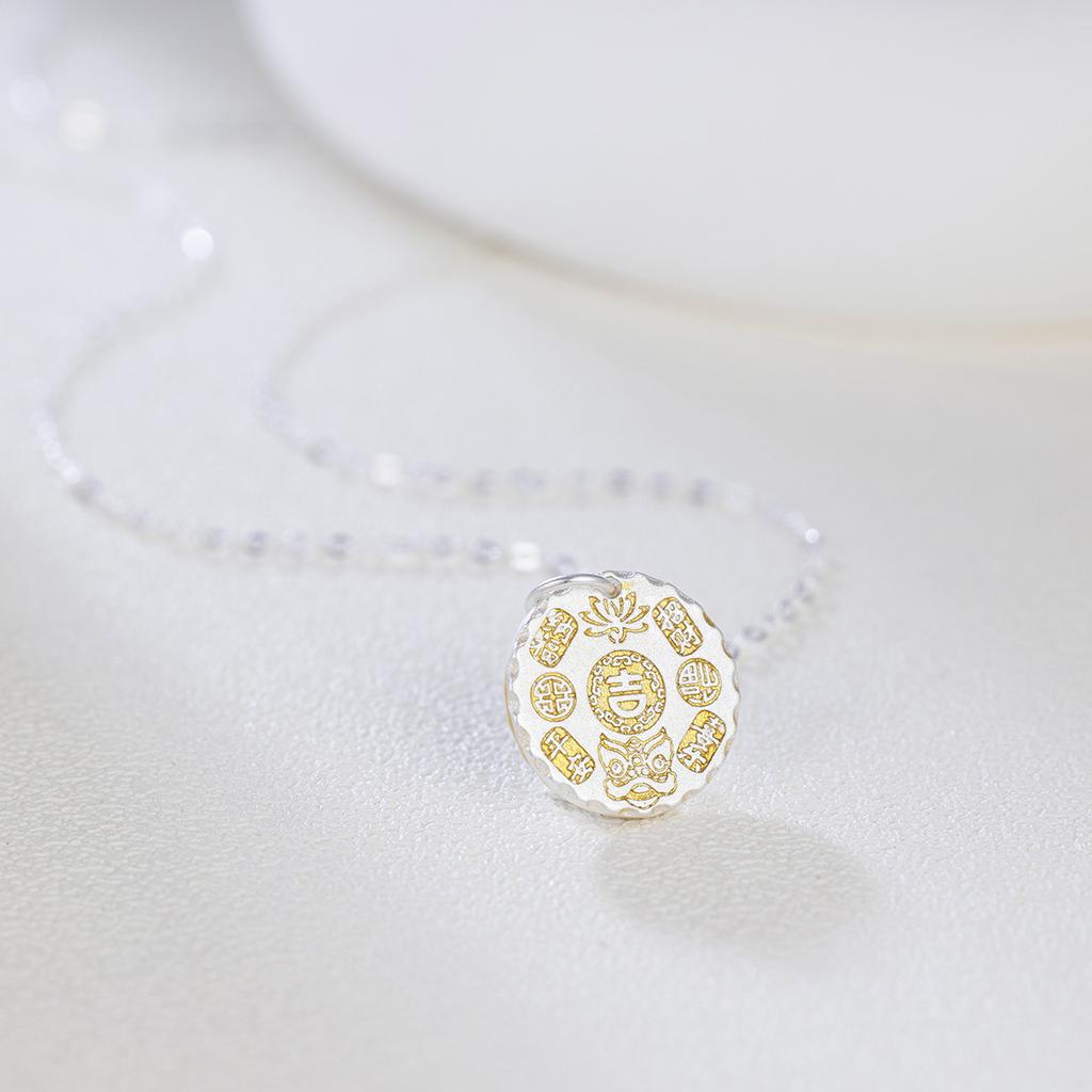 Серебряное ожерелье с изображением торта с символом счастья, женское ожерелье с изображением торта с символом мира и радости, универсальная цепочка на ключицу