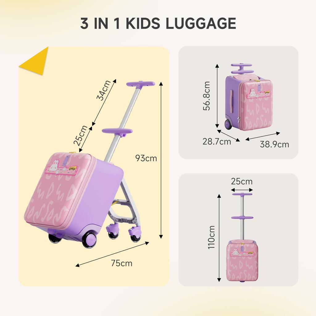 JOYRIDE Kids Suitcase, 3-in-1 Ride-on Luggage, Wheels, 38L, 3+ Years, Travel Trolley (Pink)