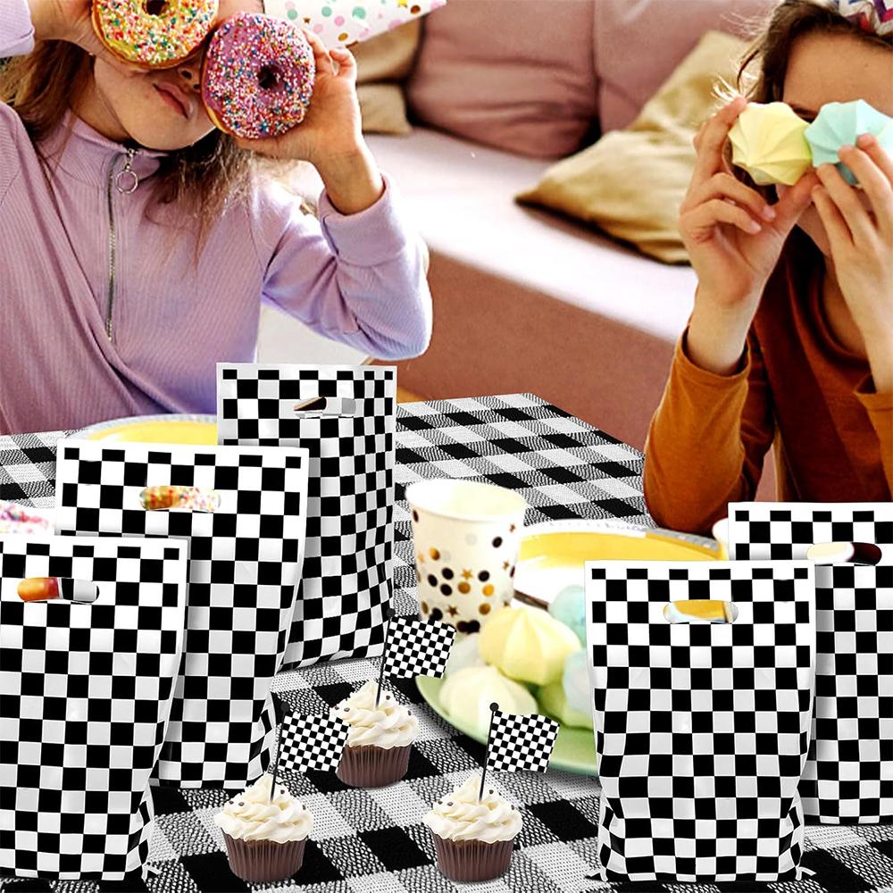 20/30Pcs Racing Party Treat Bag Black and White Checkered Goodie Gift Bag Race Car Birthday Monster Truck Party Favor Decoration 5