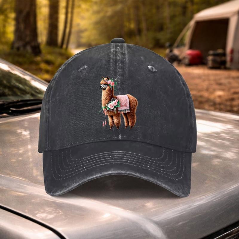 Vintage Alpaca Print Adjustable Baseball Cap Lightweight Unisex Hat for Unisex Women Outdoor Sports Festivals Travel
