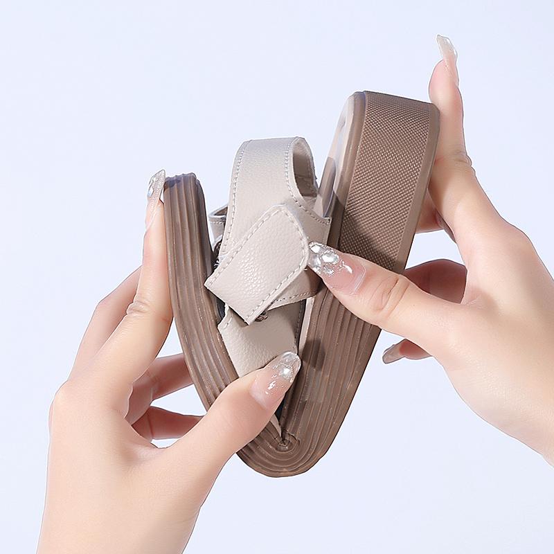 Women's Sandals Summer Beach Shoes Lazy Flat Shoes Girl Open Toe Casual Soft Walking Beige Sandals