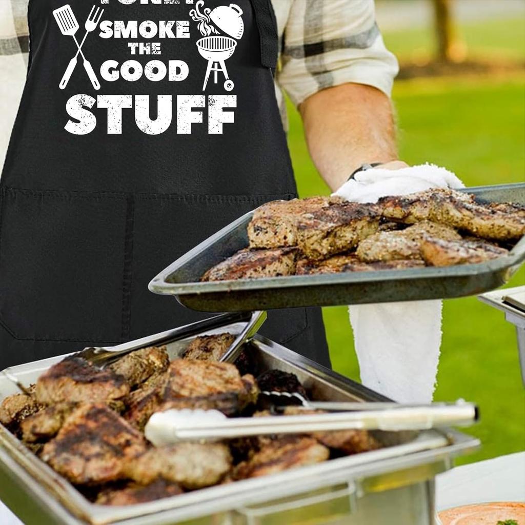 Rosoz Funny BBQ Black Chef Aprons for Men, Adjustable Kitchen Cooking Aprons for Men, Dad, Husband - Birthday, Father's Day