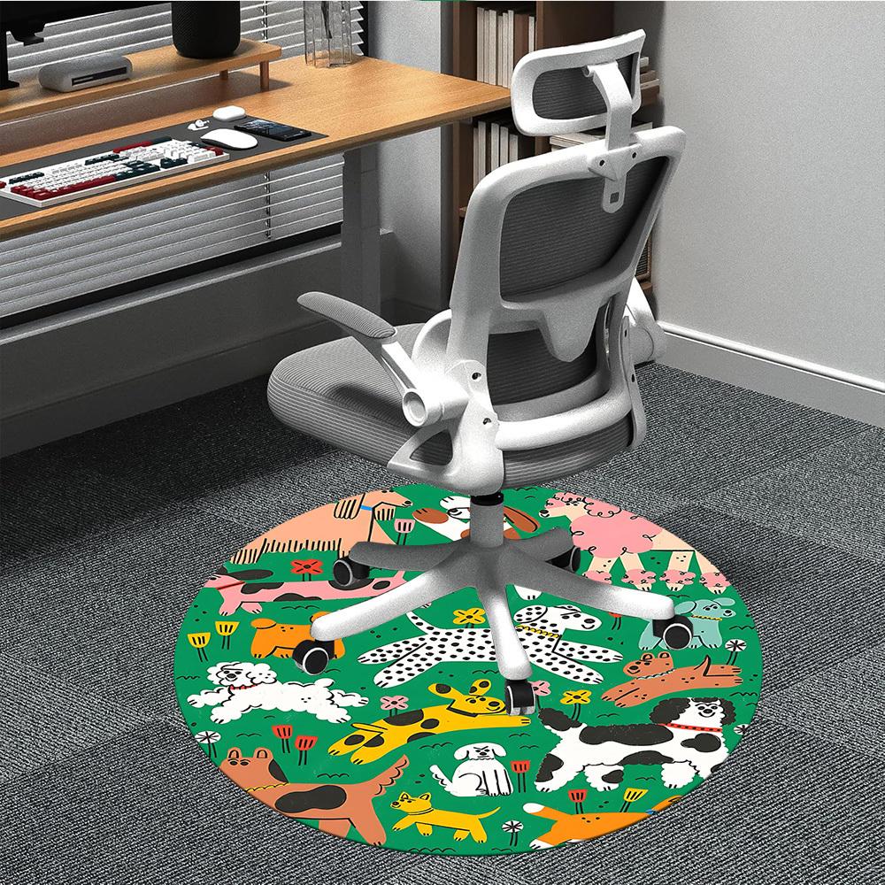 1PC Dogs Garden Office Round Area Rug, Mat Suitable For Office, Under Office Chairs Bedroom Living Room Home Decor, Room Deco