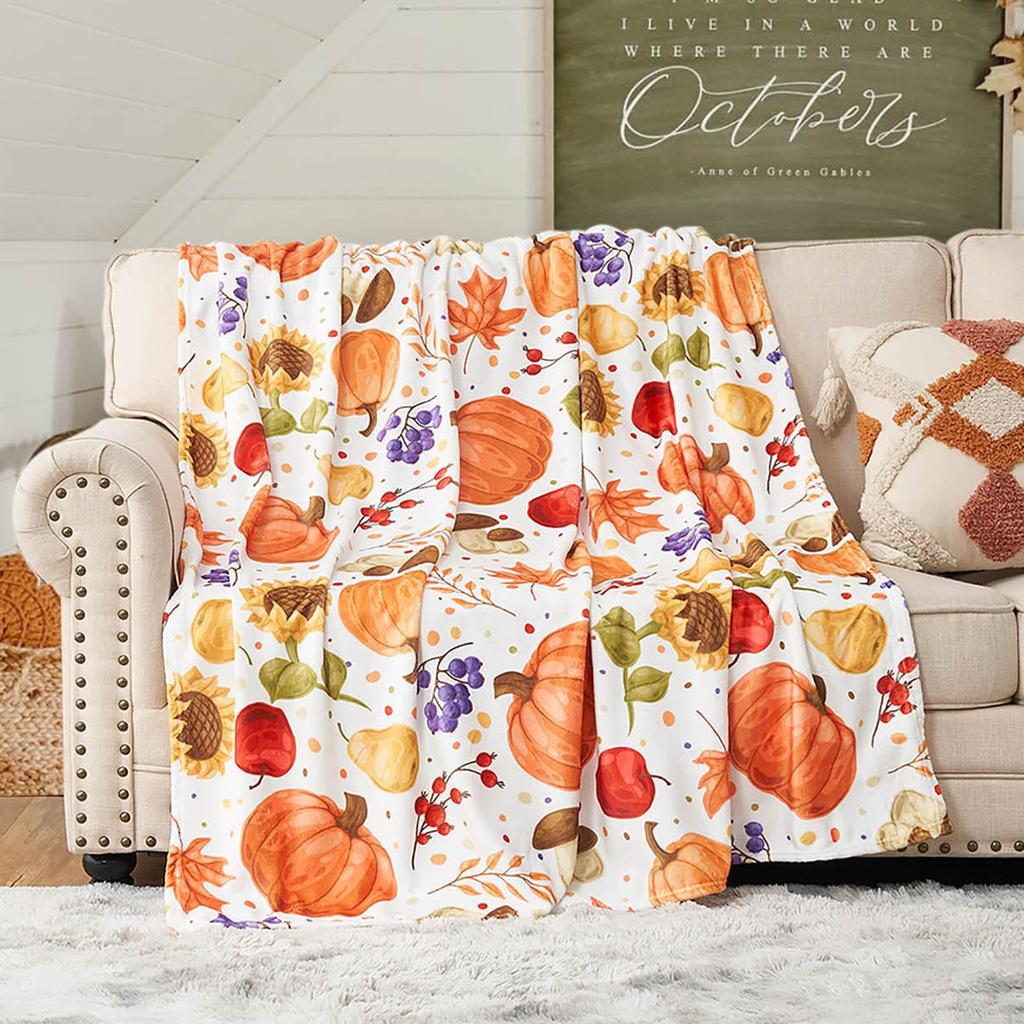 Pumpkin Flannel Blanket Floral Print Blanket Thanksgiving Air Conditioning Blanket Blanket Nap