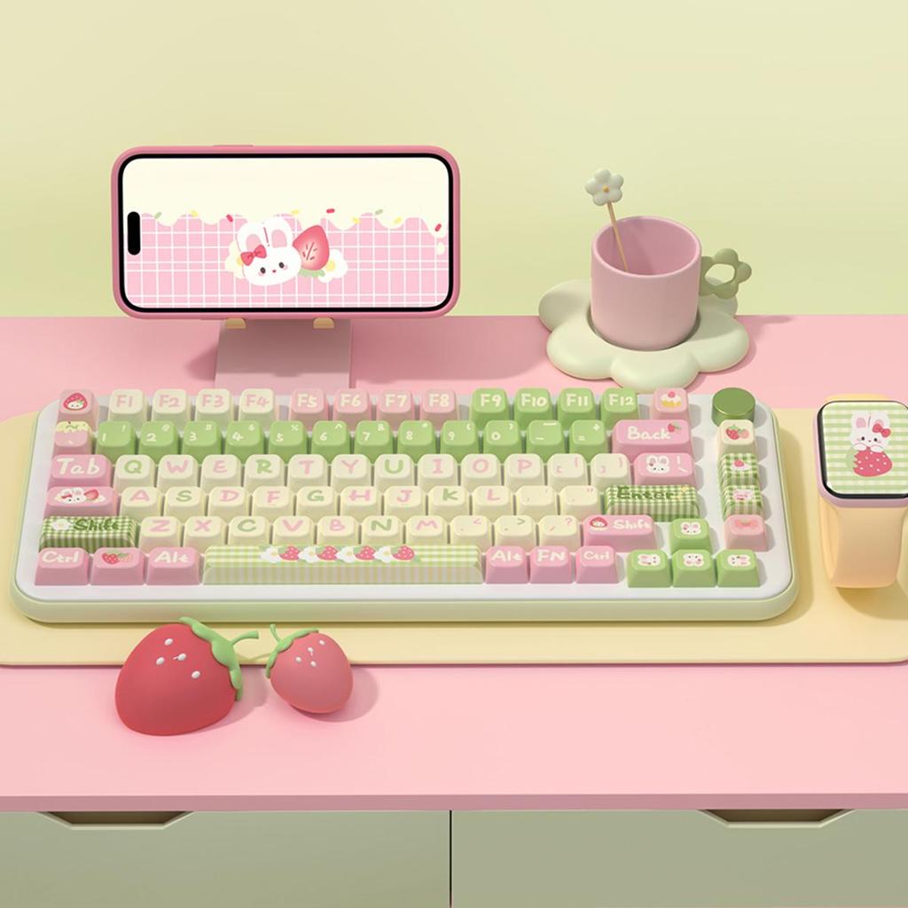 Тематические колпачки для клавиш 158 колпачков для клавиш из ПБТ. Набор специальных колпачков для клавиш MDA подходит для переключателей Cherry MX 61/87/104/108 и других механических клавиатур. (клубника)