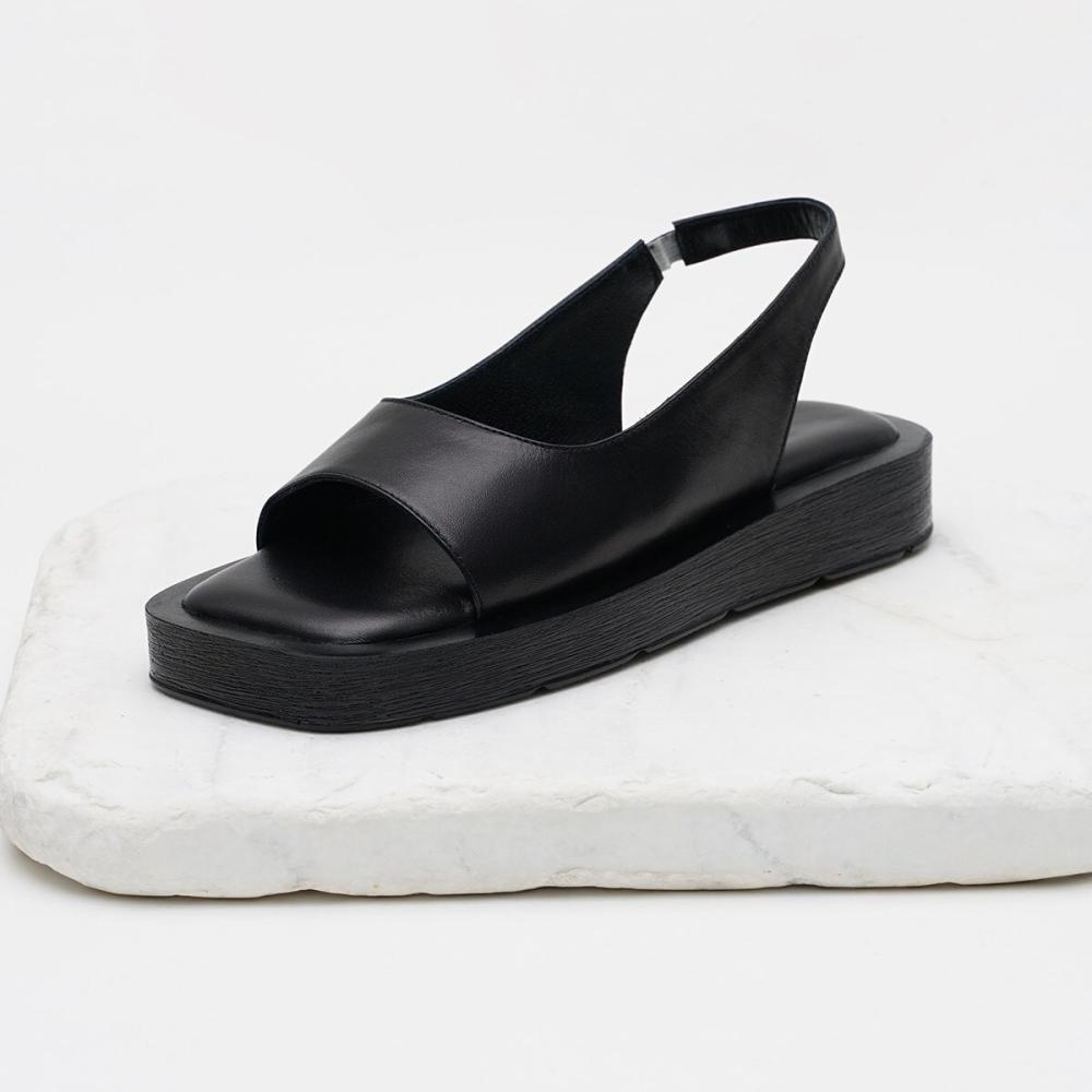 Женские модные черные сандалии на толстой подошве из натуральной кожи