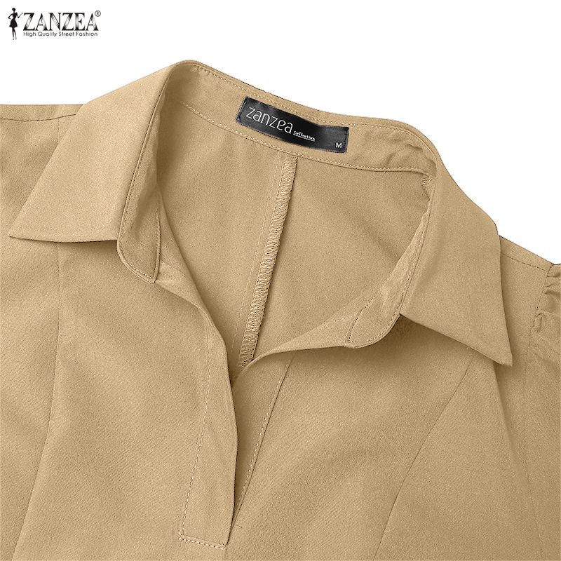 ZANZEA Женское повседневное свободное длинное платье с отложным воротником и длинным рукавом