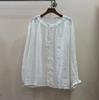 1116 Spring New Women's Crew Neck Japanese Ramie Top Shirt Loose Shirt Single-breasted Linen Long Sleeve Literature and Art