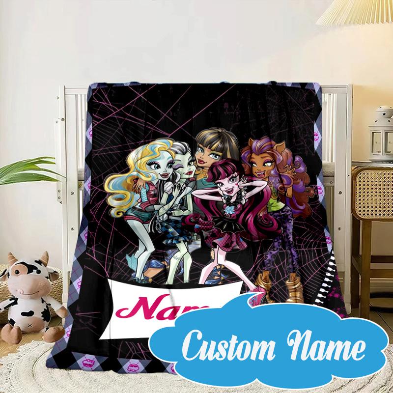 Custom Name Monster High Winter Fantasy Blanket bed sofa Blanket Flannel Blanket for Camping, Hiking, Picnic Essentials,gift for Fan family