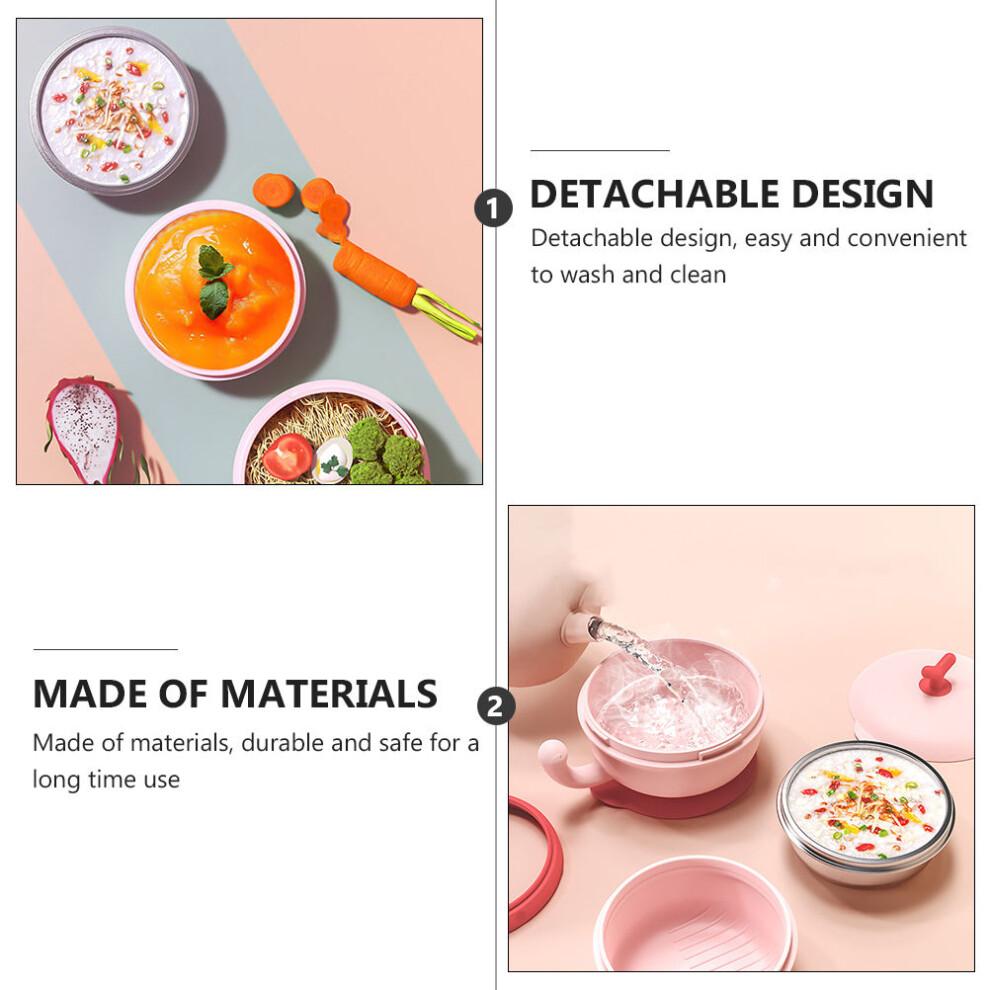 1pc Heat Preservation Pink Stainless Steel Bowl With Suction Cup