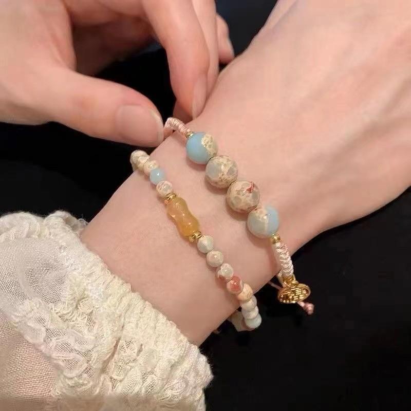 Chic Macaron Ceramic Sea Shell Beaded Bracelet Unique Fresh Sweet Jewelry For Women