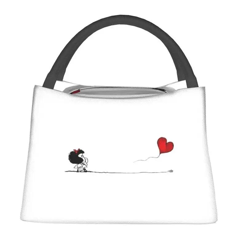 Mafalda Balloon Heart изолированные сумки для обеда для водонепроницаемого Quino Manga Cartoon Cooler Thermal Bento Box Beach Camping Travel