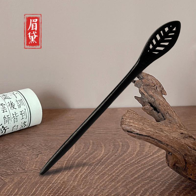 Традиционные деревянные черные палочки для волос в китайском стиле, заколки для волос, резная деревянная вилка для волос, винтажные палочки для еды, головные уборы для женщин, ювелирные изделия