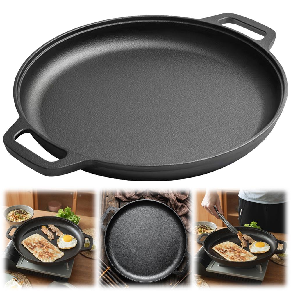 Cast Iron Round Griddle For Crepes And Pizza Non-Stick BBQ Camping Fry Pan Steak Pork Chicken Cooking Pot Kitchen Cooking Pot